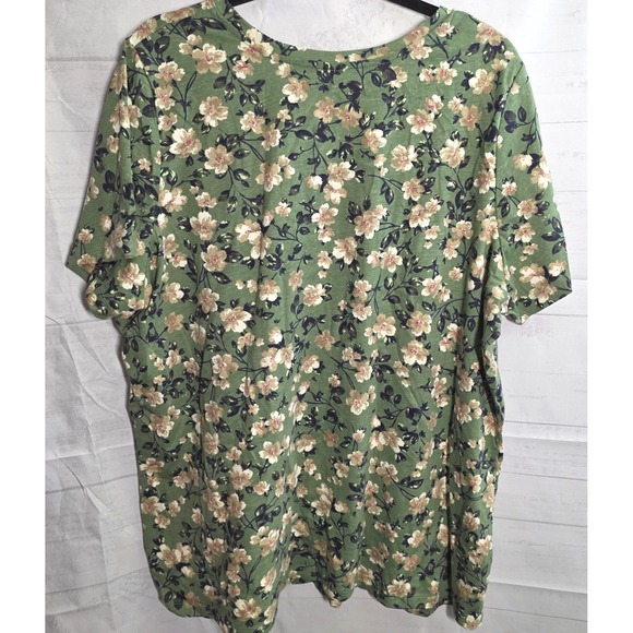 Woman Within Top Plus Size‎ 1X 22 24 Green Floral Flower V Neck T Shirt Tee Boho - Picture 2 of 8